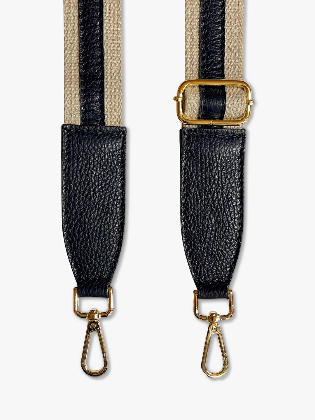 Apatchy Leather & Canvas Striped Handbag Strap, Black/Stone