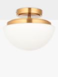 John Lewis Fredriksberg Opal Glass Shade Semi Flush Bathroom Ceiling Light, Brass