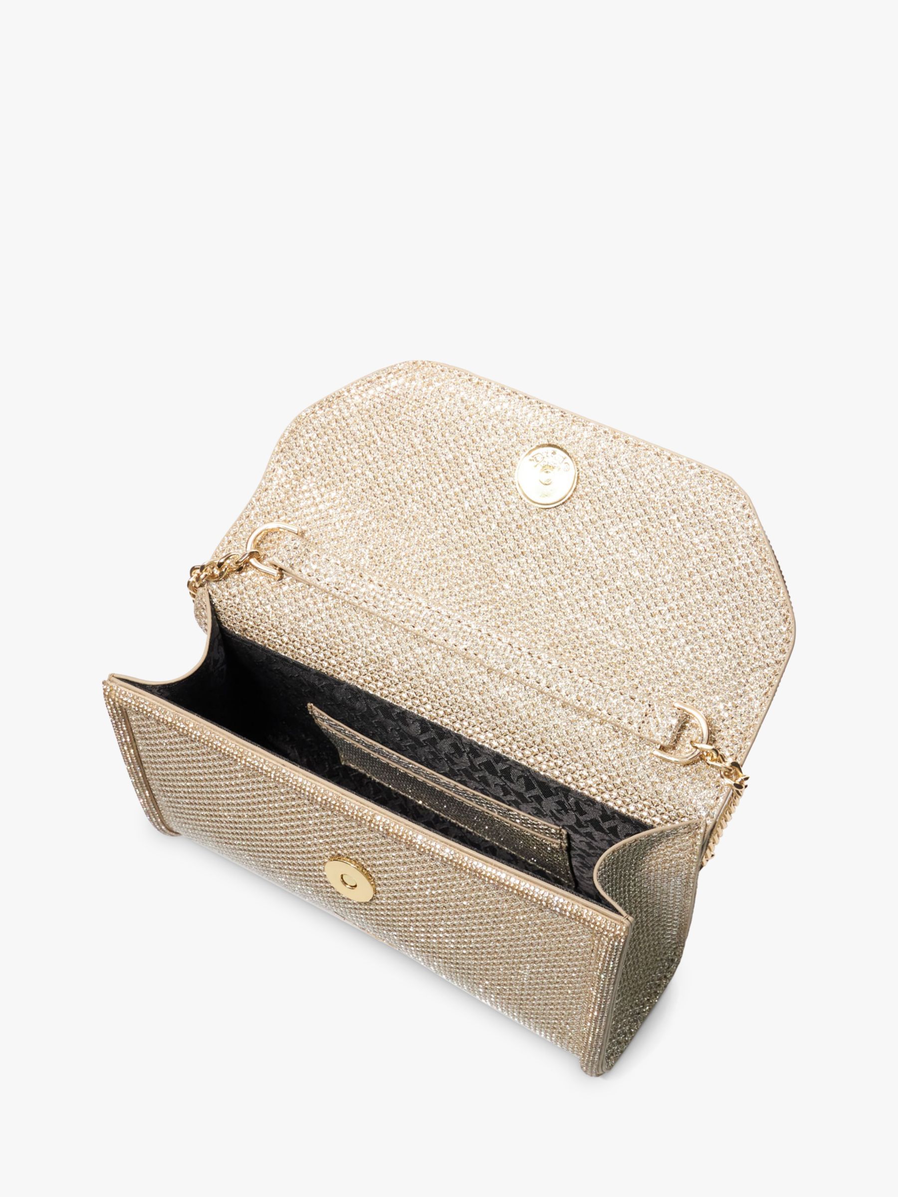 Dune Bellini Metallic Fabric Diamanté Trim Box Clutch Bag, Gold