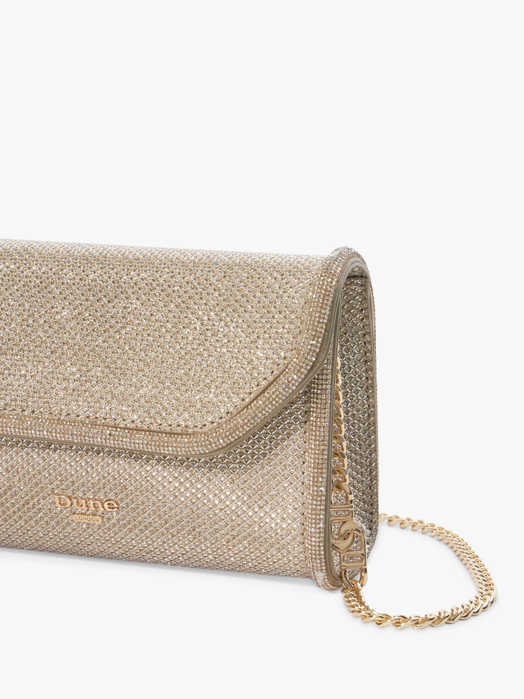 Dune Bellini Metallic Fabric Diamanté Trim Box Clutch Bag, Gold