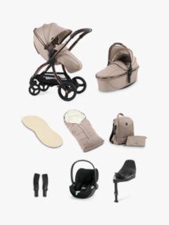 egg3 Pushchair, Carrycot & Accessories with Cybex Cloud T Car Seat and Base T Luxury Bundle, Houndstooth Almond