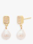 Leah Alexandra Baroque Freshwater Pearl and Moonstone Petite Drop Earrings, Gold