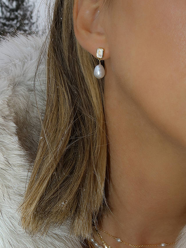 Leah Alexandra Baroque Freshwater Pearl and Moonstone Petite Drop Earrings, Gold