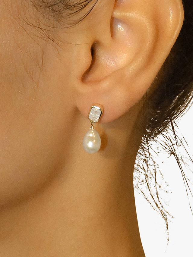 Leah Alexandra Baroque Freshwater Pearl and Moonstone Petite Drop Earrings, Gold