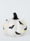 John Lewis Halloween Pumpkin & Bat LED Tealight Holder, White/Black