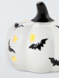 John Lewis Halloween Pumpkin & Bat LED Tealight Holder, White/Black