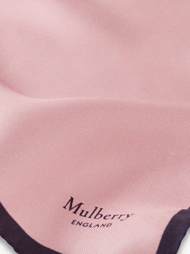 Mulberry Logo Silk Pocket Square, Powder Rose & Night Sky