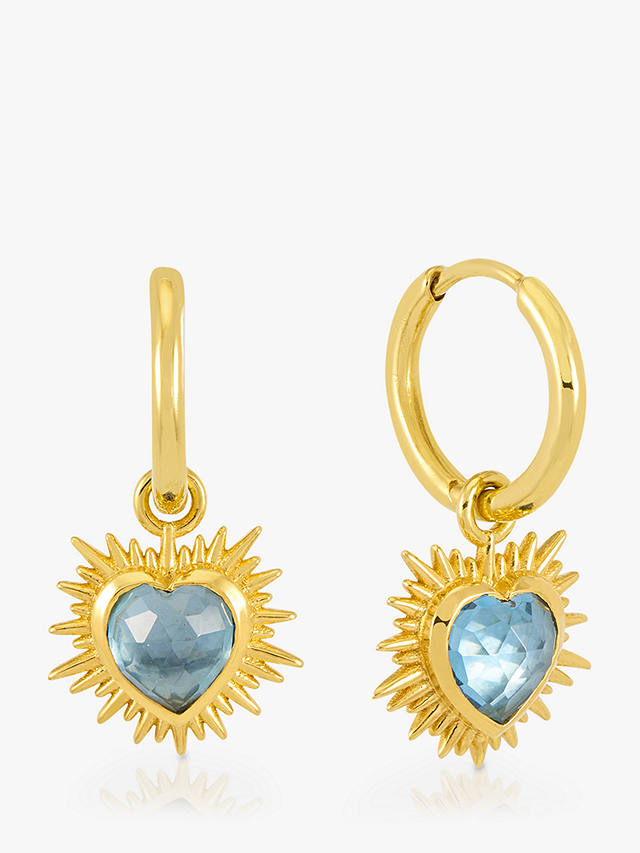 Rachel Jackson London Electric Love Heart Huggie Hoop Earrings, Gold/Blue Topaz