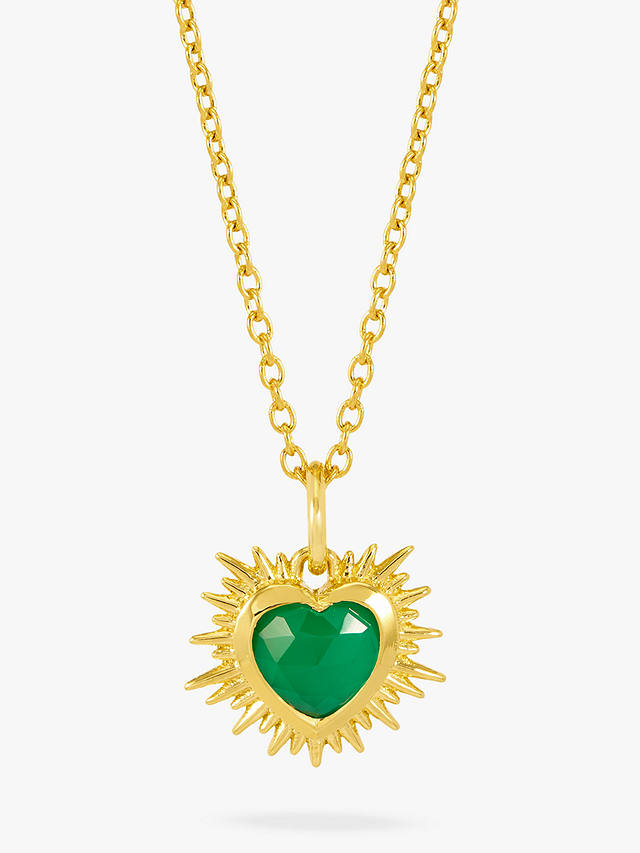 Rachel Jackson London Personalised Electric Love Birthstone Heart Necklace, Green Agate - May