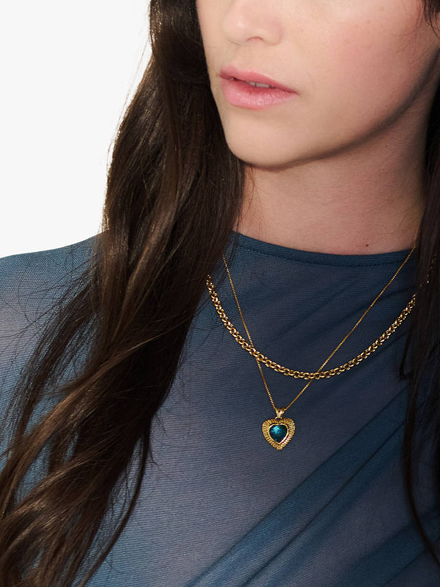 Rachel Jackson London Personalised Electric Love Heart Necklace, Gold/Topaz