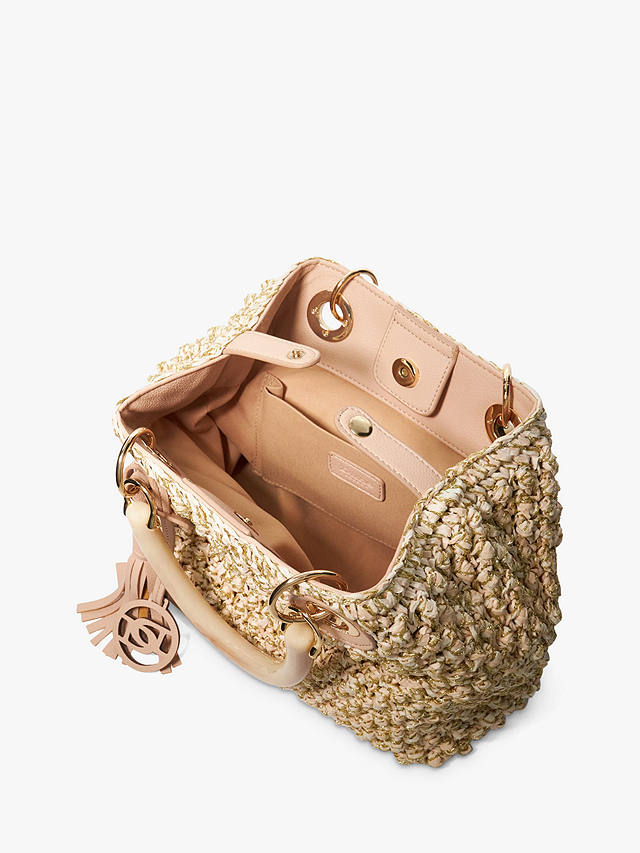Dune Deltaz Woven Raffia Bamboo Top Handle Bag, Blush/Multi