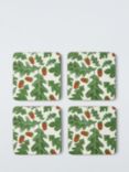 John Lewis Acorn Print Cork-Backed Coasters, Set of 4, Green