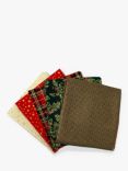 Rose & Hubble Christmas Fat Quarter Fabrics, Pack of 5, Tartan/Gold