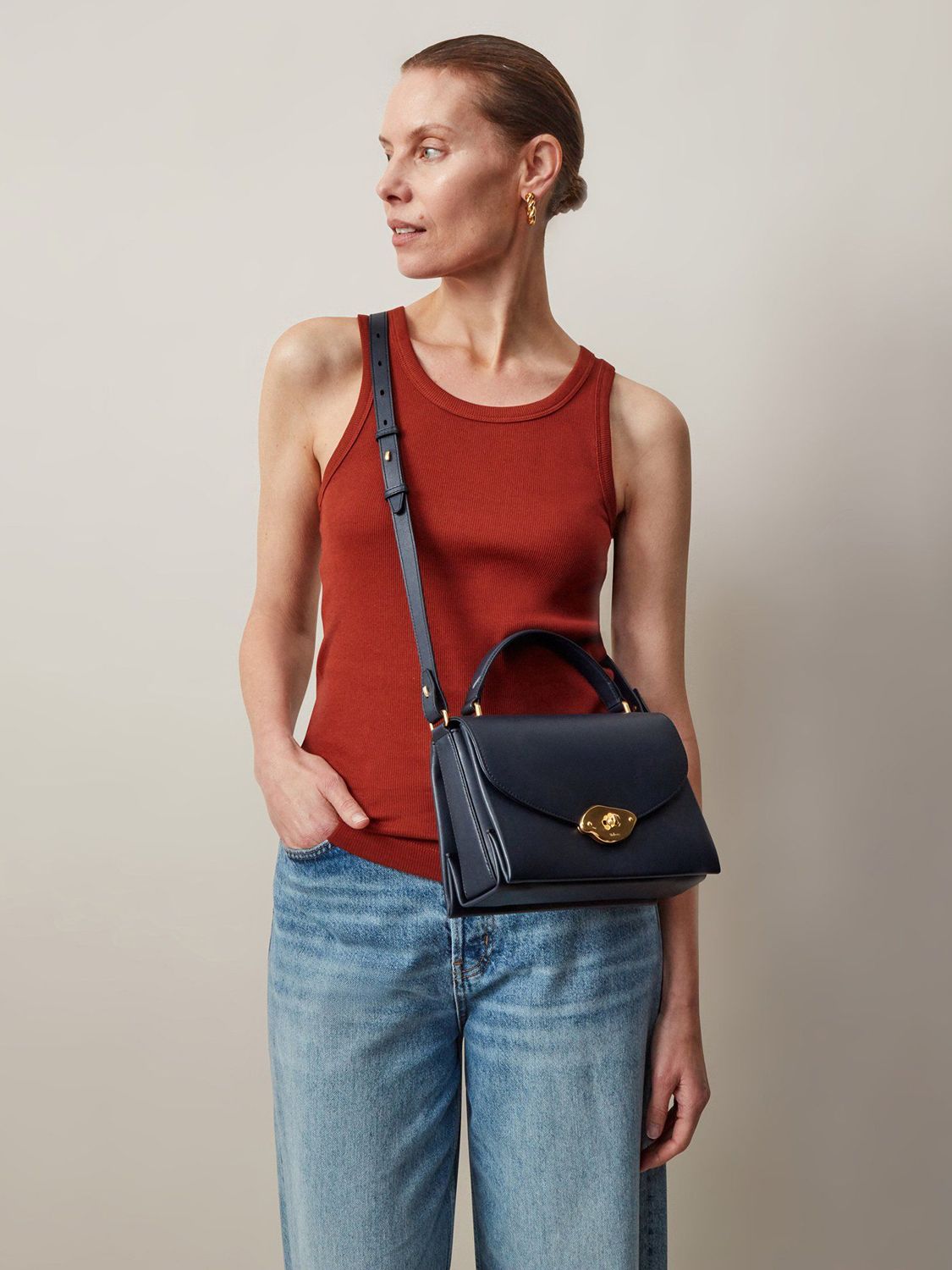 Buy Mulberry Lana High Gloss Leather Top Handle Bag, Night Sky Online at johnlewis.com