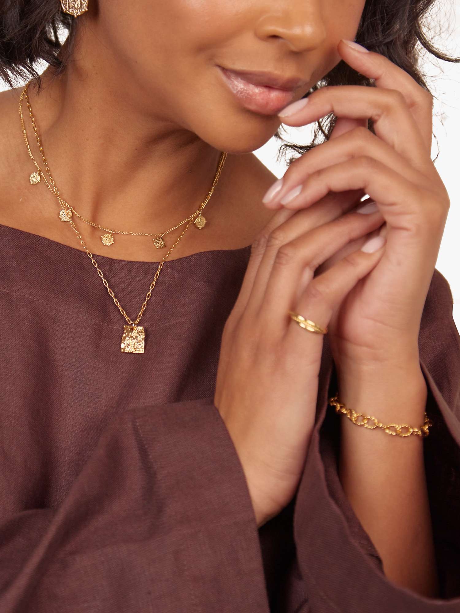 Buy Orelia Rope Textured Link T-Bar Bracelet, Gold Online at johnlewis.com
