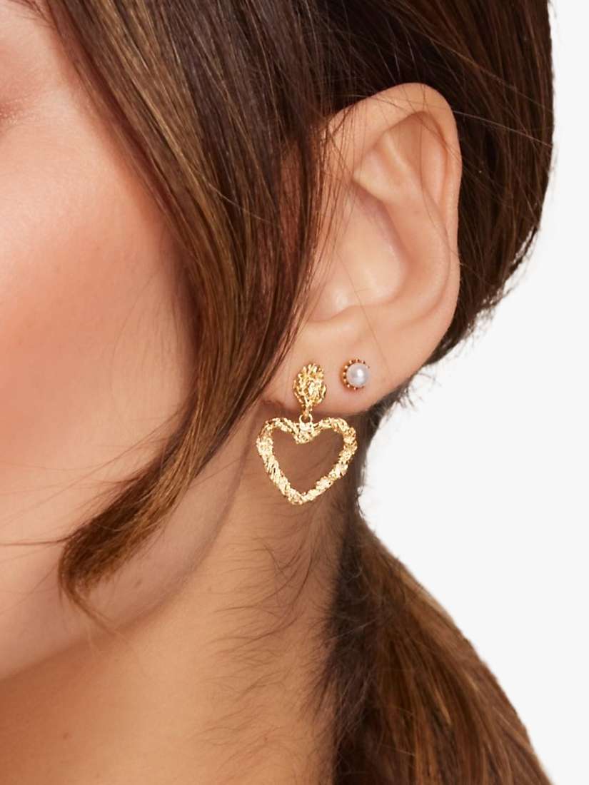 Buy Orelia Textured Open Heart Drop Earrings, Gold Online at johnlewis.com