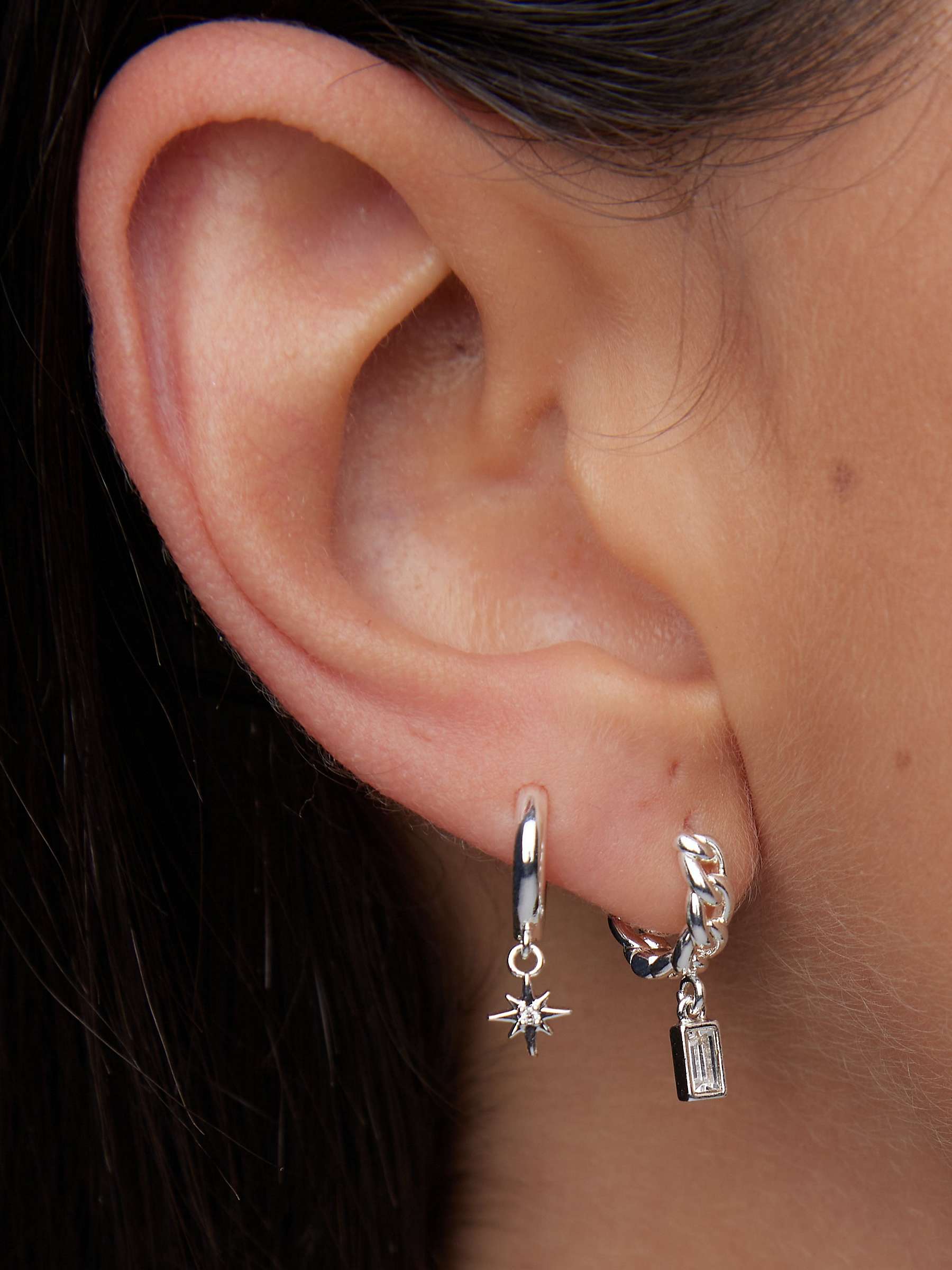 Buy Orelia Pave Micro Starburst Huggie Hoops Earrings, Silver Online at johnlewis.com