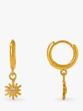 Orelia Sunburst Charm Micro Hoop Earrings, Gold