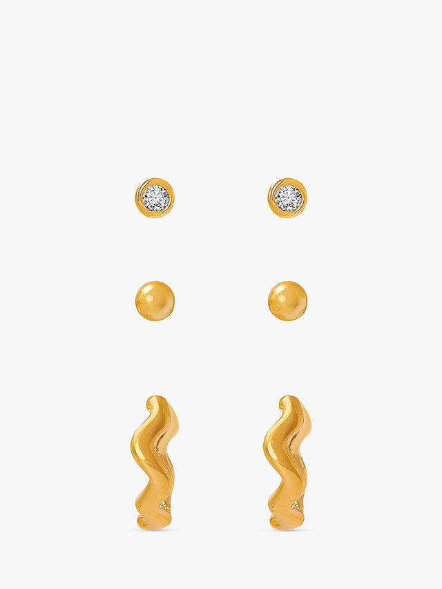Orelia Wave Huggie Earrings, Pack of 3, Gold