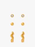 Orelia Wave Huggie Earrings, Pack of 3, Gold