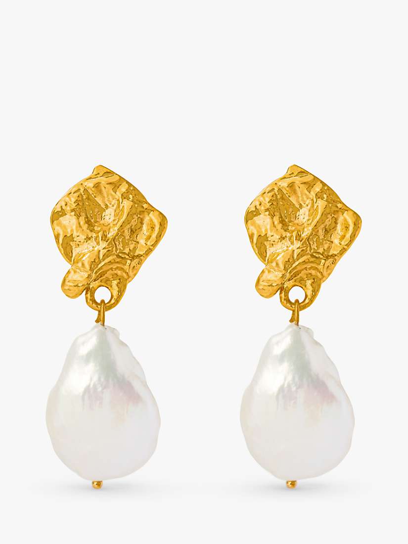 Buy Orelia Molten Pearl Drop Earrings, Gold Online at johnlewis.com