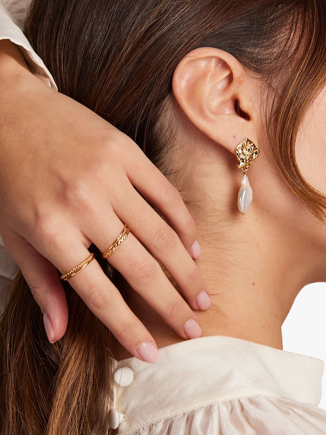 Buy Orelia Molten Pearl Drop Earrings, Gold Online at johnlewis.com