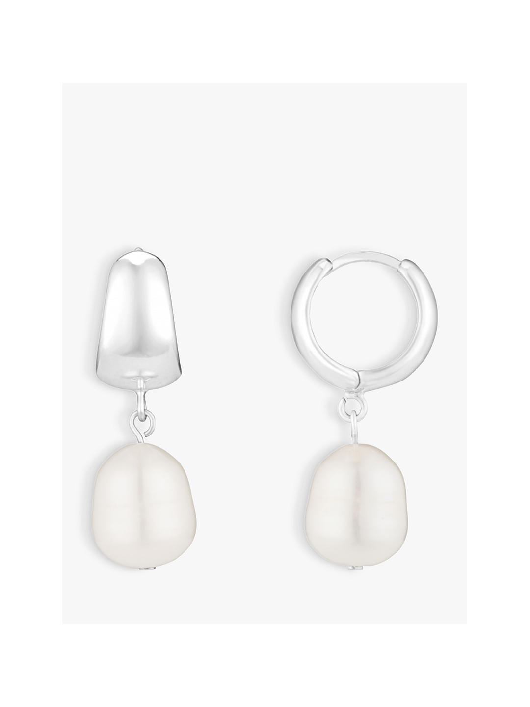 Orelia Domed Freshwater Pearl Drop Huggie Hoop Earrings, Silver