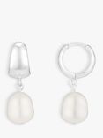 Orelia Domed Freshwater Pearl Drop Huggie Hoop Earrings