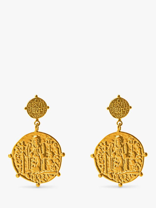 Orelia Textured Medallion Double Drop Earrings, Gold