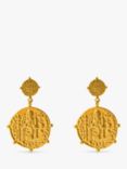 Orelia Textured Medallion Double Drop Earrings, Gold