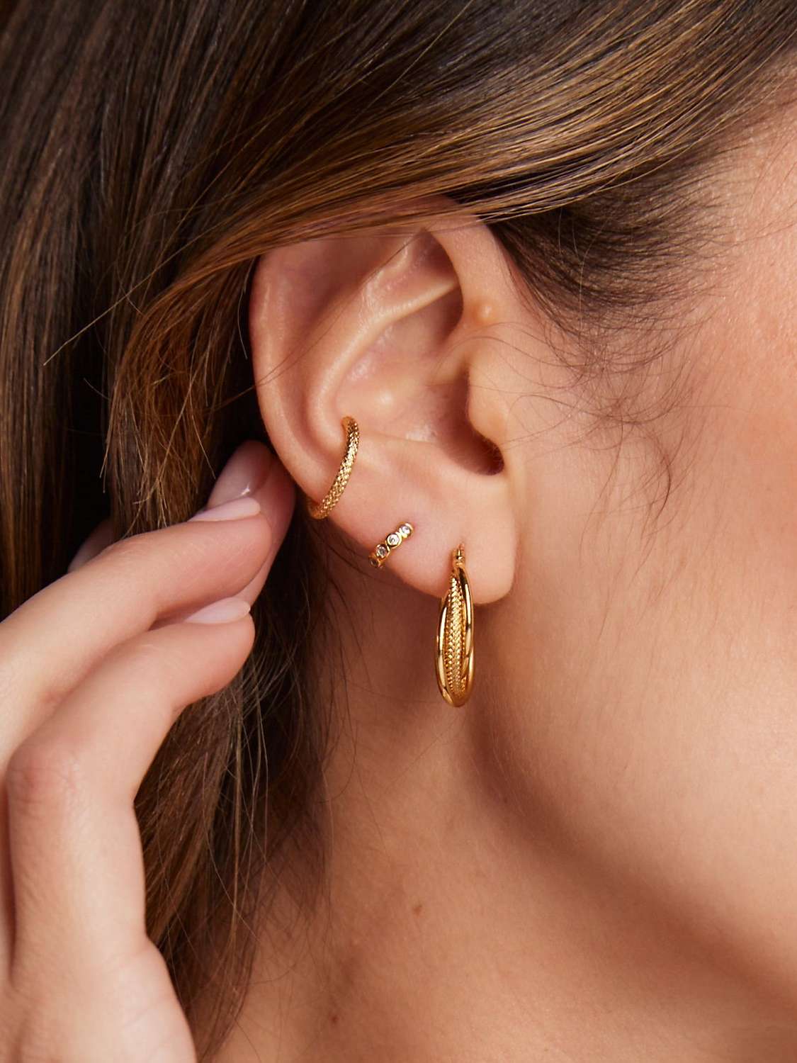 Buy Orelia Interlocking Textured Hoop Earrings, Gold Online at johnlewis.com