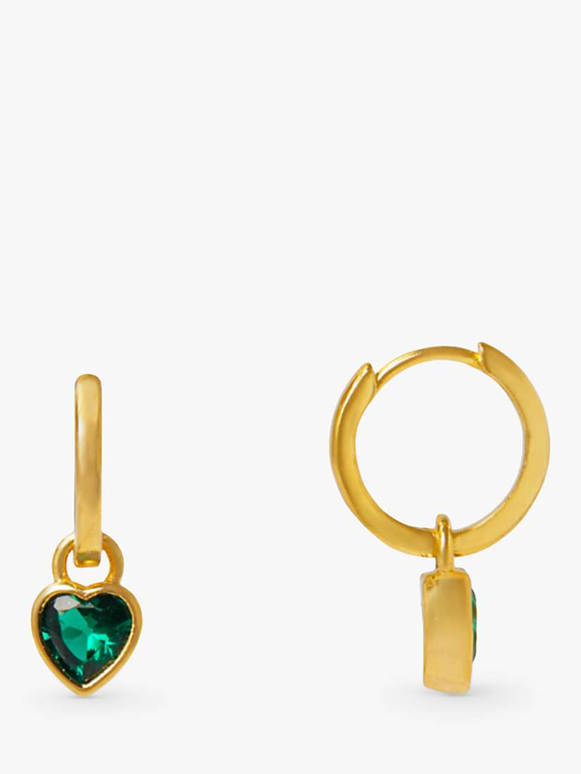 Buy Orelia Swarovski Crystal Heart Hoop Earrings, Gold/Emerald Online at johnlewis.com