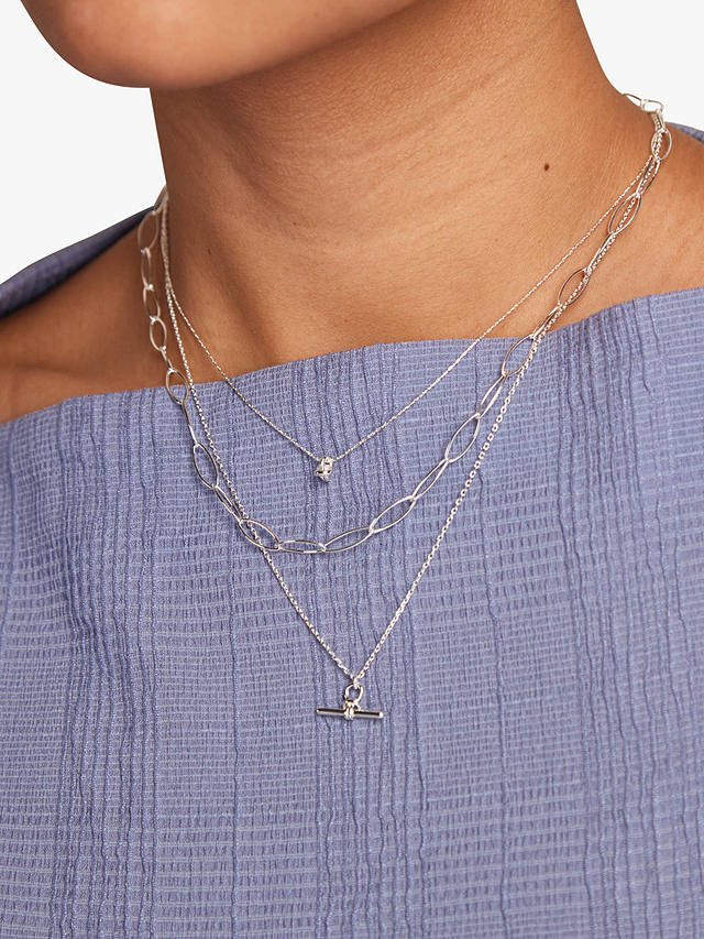 Orelia Dainty T-Bar Knot Detail Pendant Necklace, Silver
