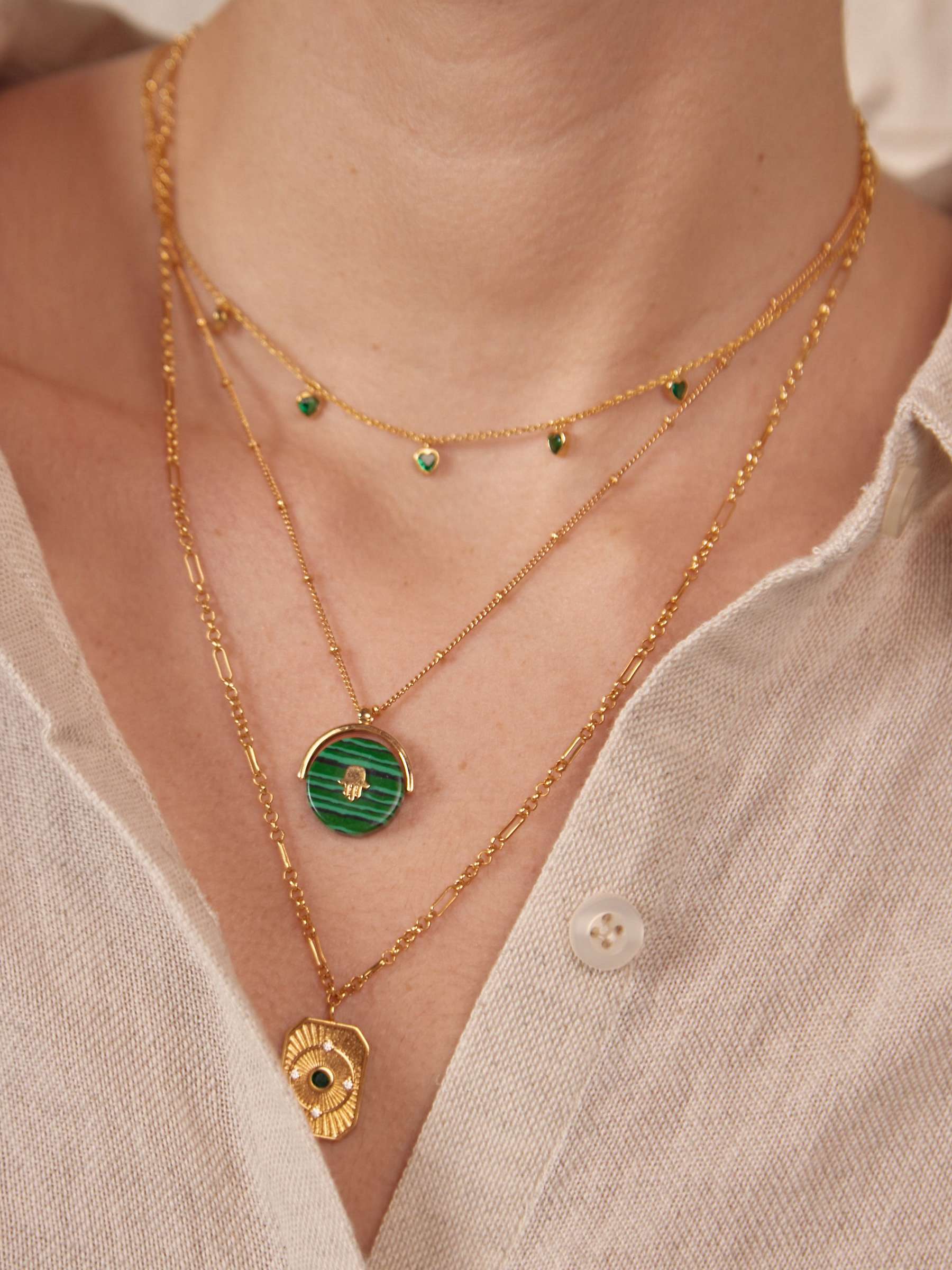 Buy Orelia Swarovski Crystal Heart Multi Drop Station Necklace, Gold/Emerald Online at johnlewis.com