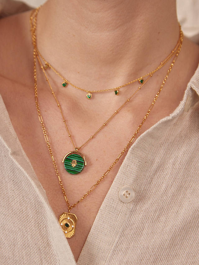 Orelia Swarovski Crystal Heart Multi Drop Station Necklace, Gold/Emerald