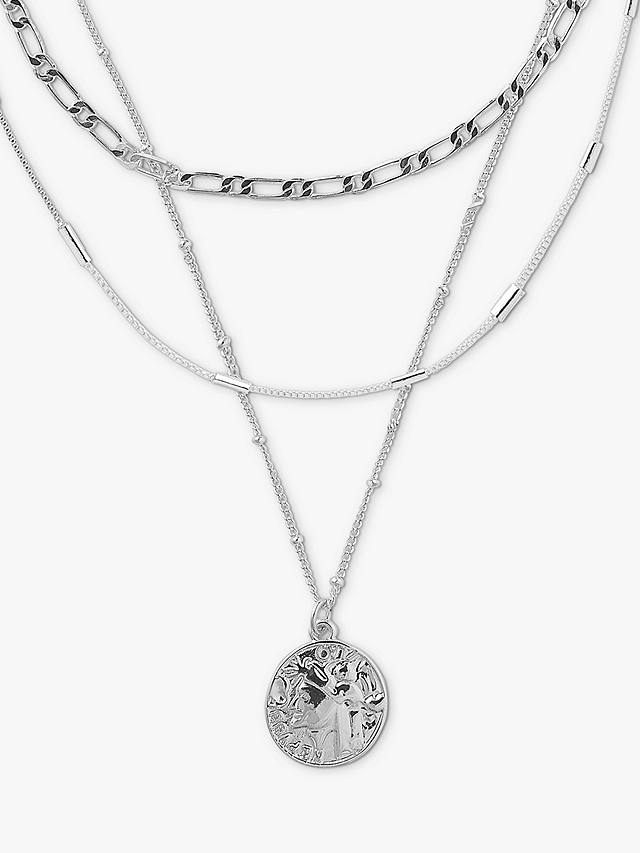 Orelia Coin Triple Chain Layered Necklace, Silver