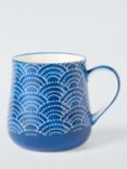 John Lewis Wax Resist Waves Large Stoneware Mug, 460ml, Blue