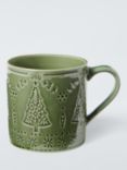 John Lewis Christmas Tree Debossed Stoneware Mug, 350ml, Green