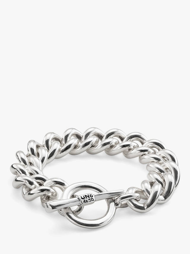 UNOde50 Charismatic Curb Chain T-Bar Bracelet, Silver