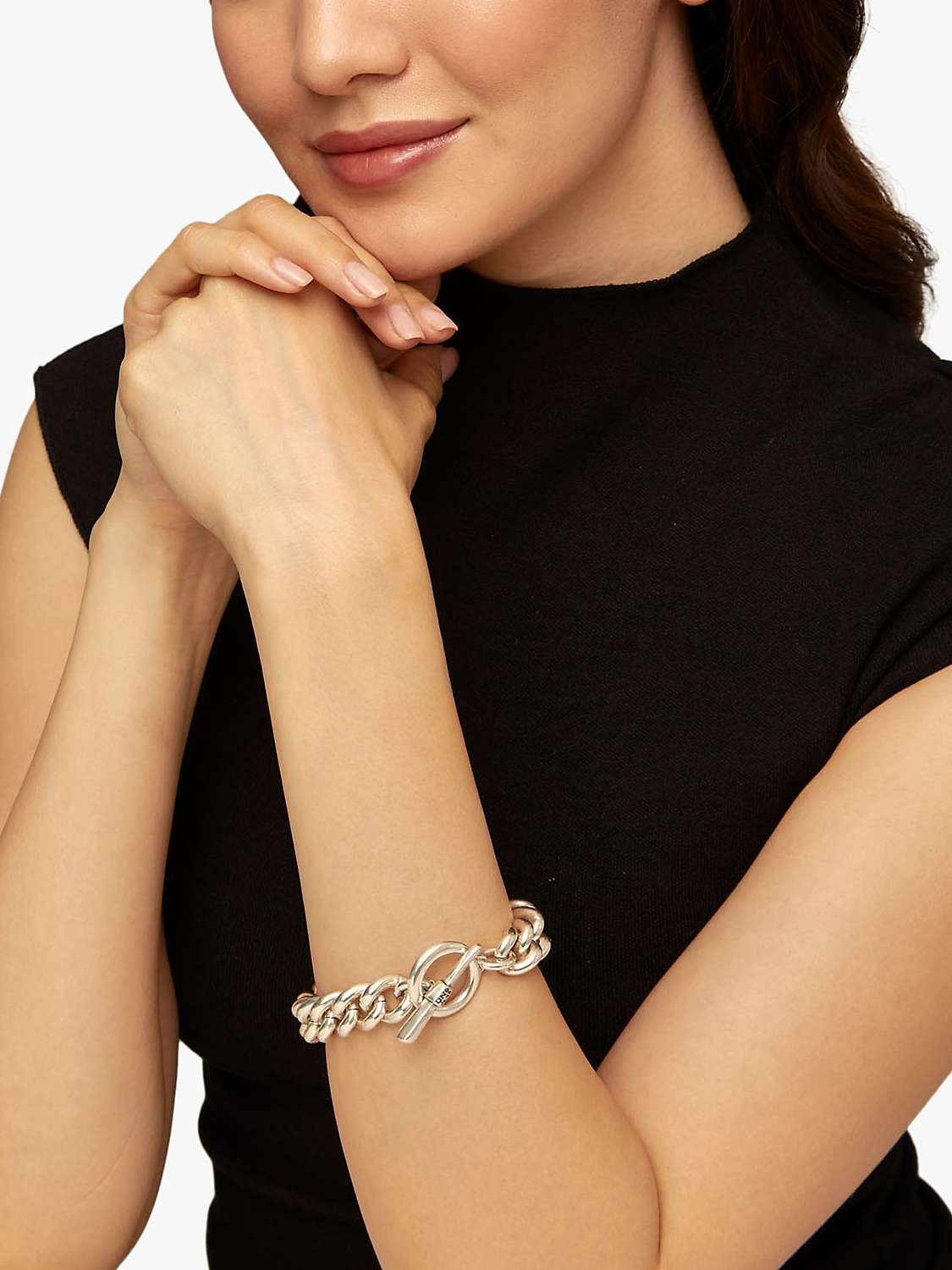 Buy UNOde50 Charismatic Curb Chain T-Bar Bracelet, Silver Online at johnlewis.com
