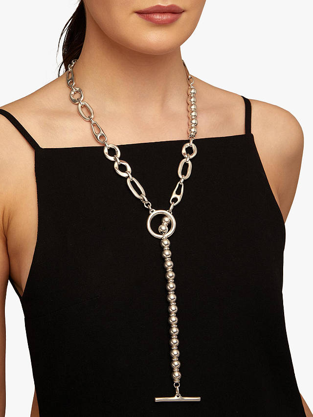 UNOde50 Joyful Chunky Link and Bead Long Lariat Necklace, Silver