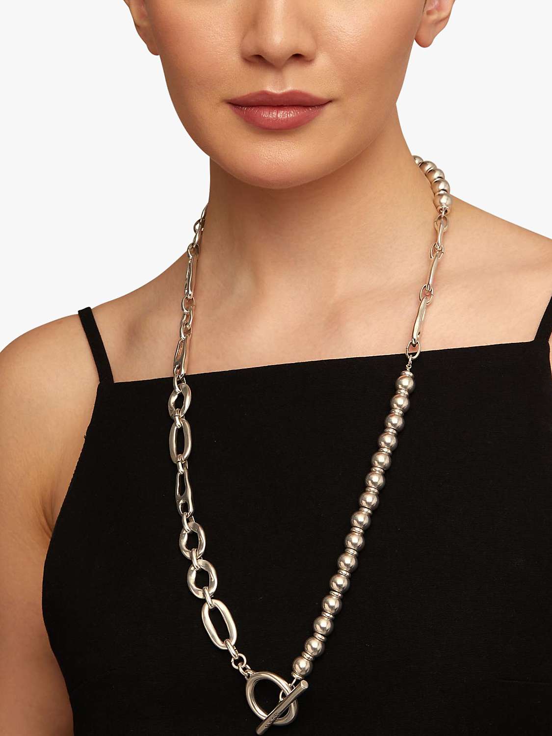 Buy UNOde50 Joyful Chunky Link and Bead Long Lariat Necklace, Silver Online at johnlewis.com