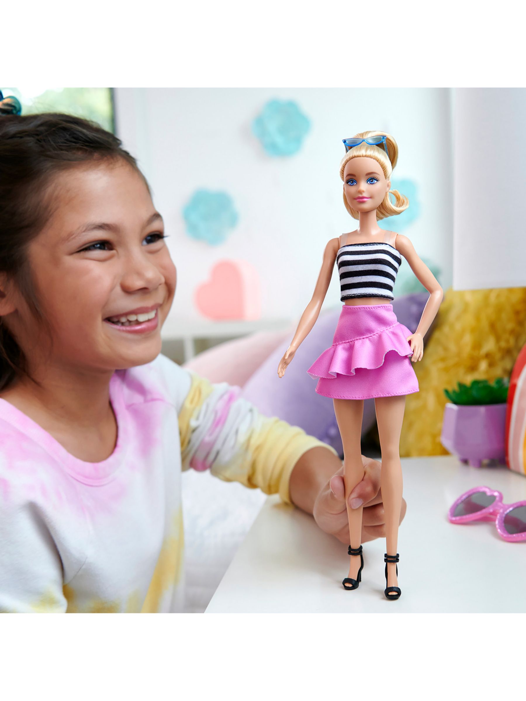 Barbie Fashionistas Doll #213, Blonde with Striped Top, Pink Skirt