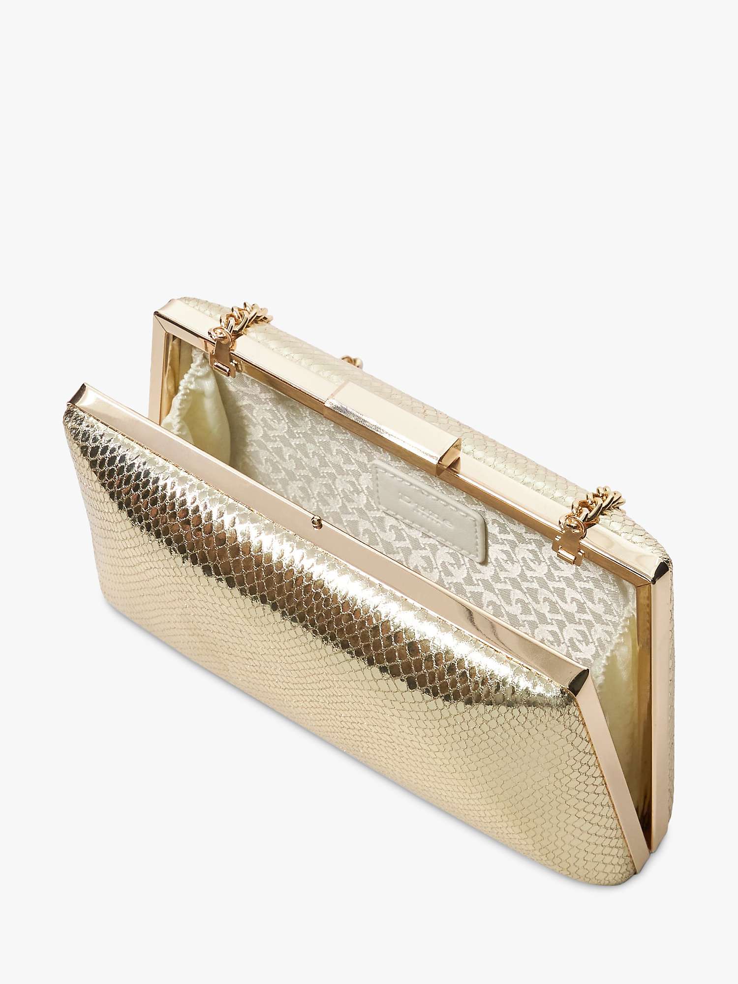 Buy Dune Bellaria Angled Frame Reptile Effect Box Clutch Bag, Gold Online at johnlewis.com