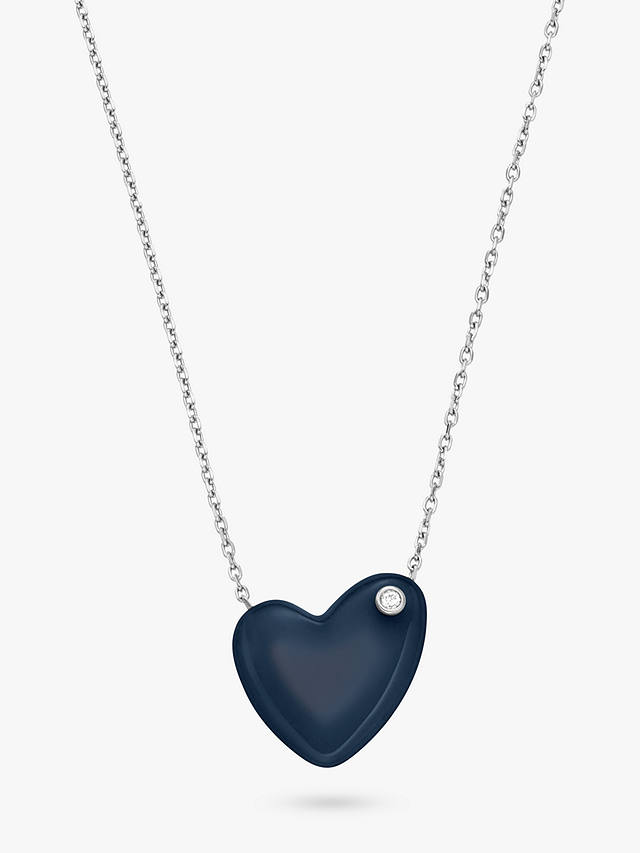 Skagen Glass Heart Pendant Necklace, Silver/Navy