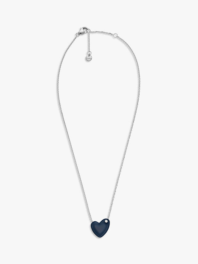 Skagen Glass Heart Pendant Necklace, Silver/Navy