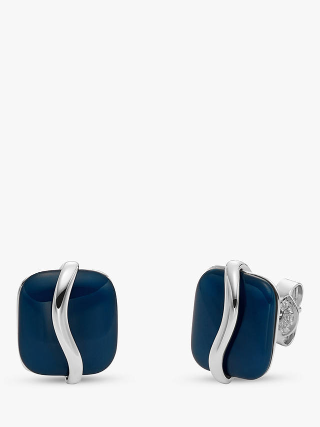 Skagen Wave Glass Stud Earrings, Silver/Blue