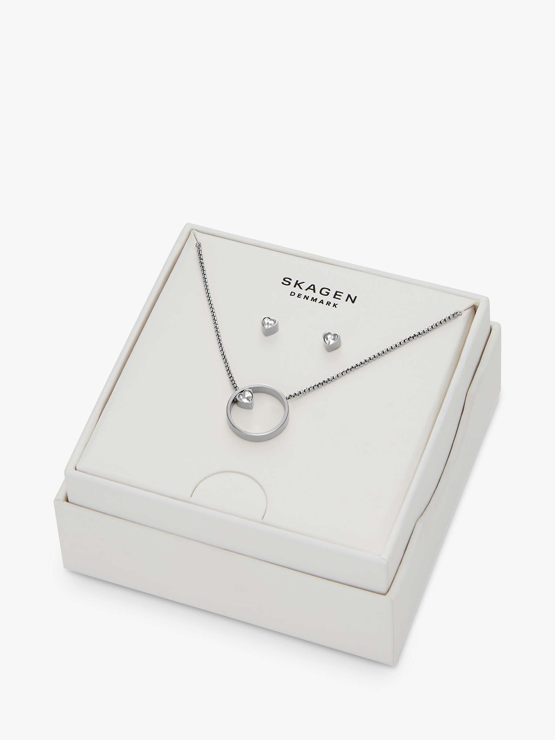 Buy Skagen Heart Pendant Necklace and Stud Earring Jewellery Set, Silver Online at johnlewis.com