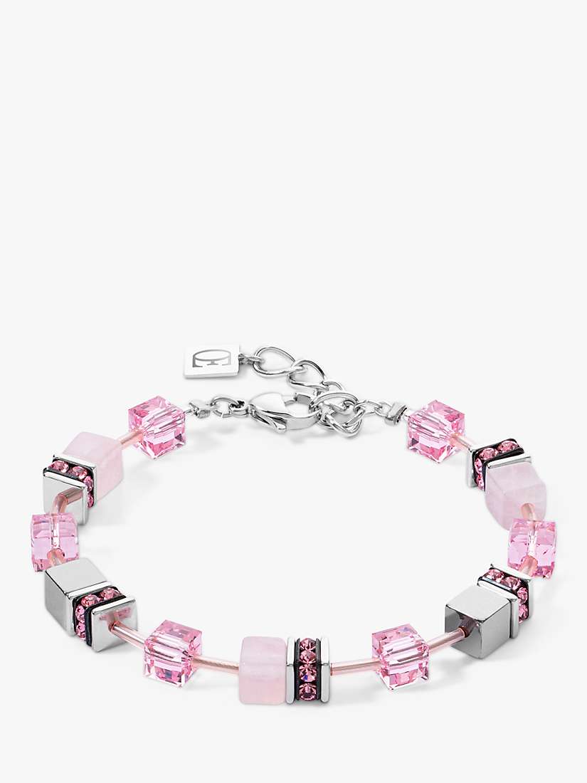 Buy COEUR DE LION Rose Quartz Cube Bracelet, Rose/Silver Online at johnlewis.com