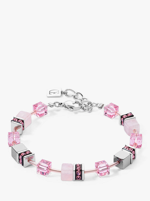 COEUR DE LION Rose Quartz Cube Bracelet, Rose/Silver